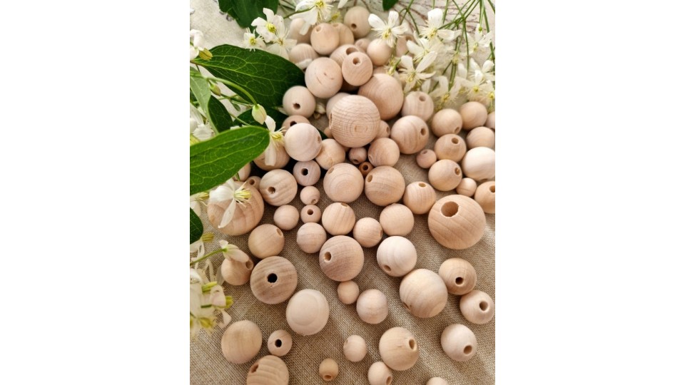 Dabīga Koka Bumbiņas Ar Caurumu, Dažādi Izmēri - OUWAKIDS